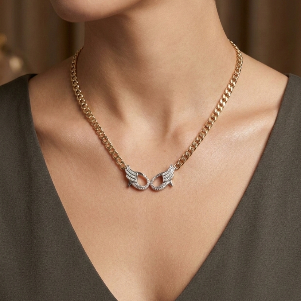 Elegant Gold and Silver Wing Necklace